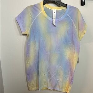 Lululemon Athletica Blue and Yellow Ribbed Top tie dye size 12 NWT